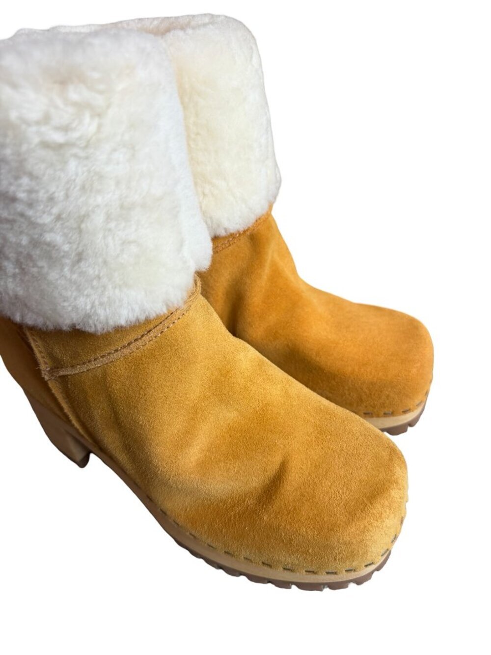 Mia Jildie Mustard Yellow Ankle Boots Suede Real Fur Booties High Heel Sz 7 NIB - Picture 11 of 13